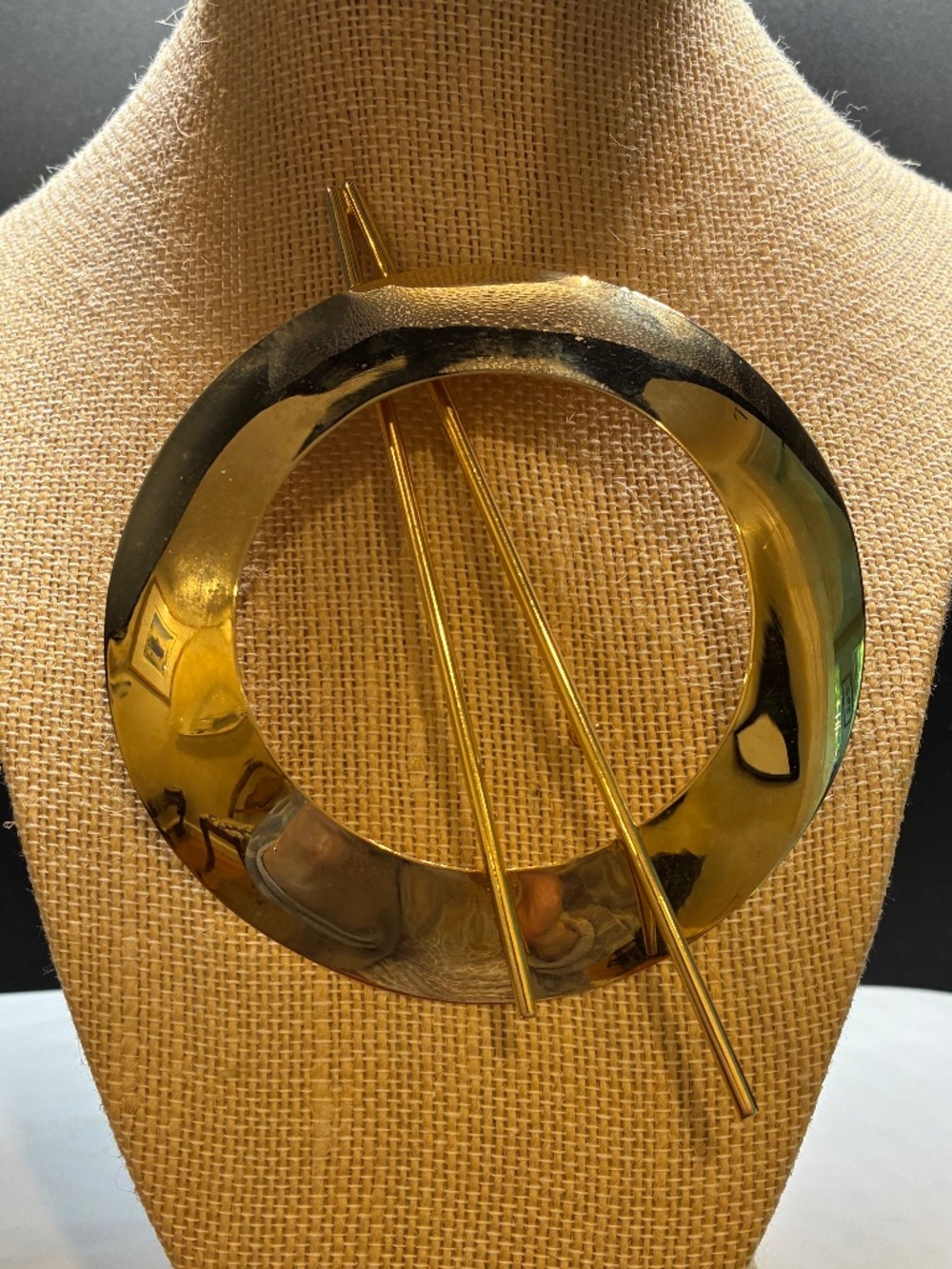 Extremely large gold tone round modern Desing brooch pin 1960’s